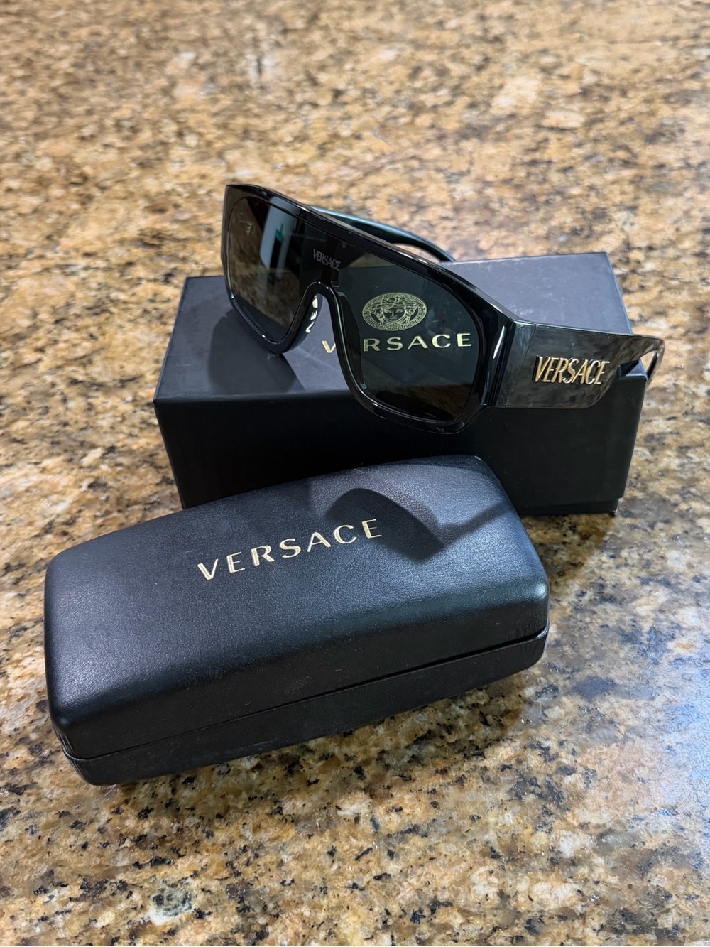 Versace Black Men's Sunglasses with Gold Logo Accents